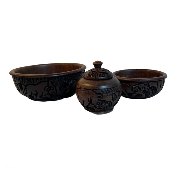 Decorative Wooden Bowls and Jar